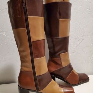 Brown Patchwork lined boots